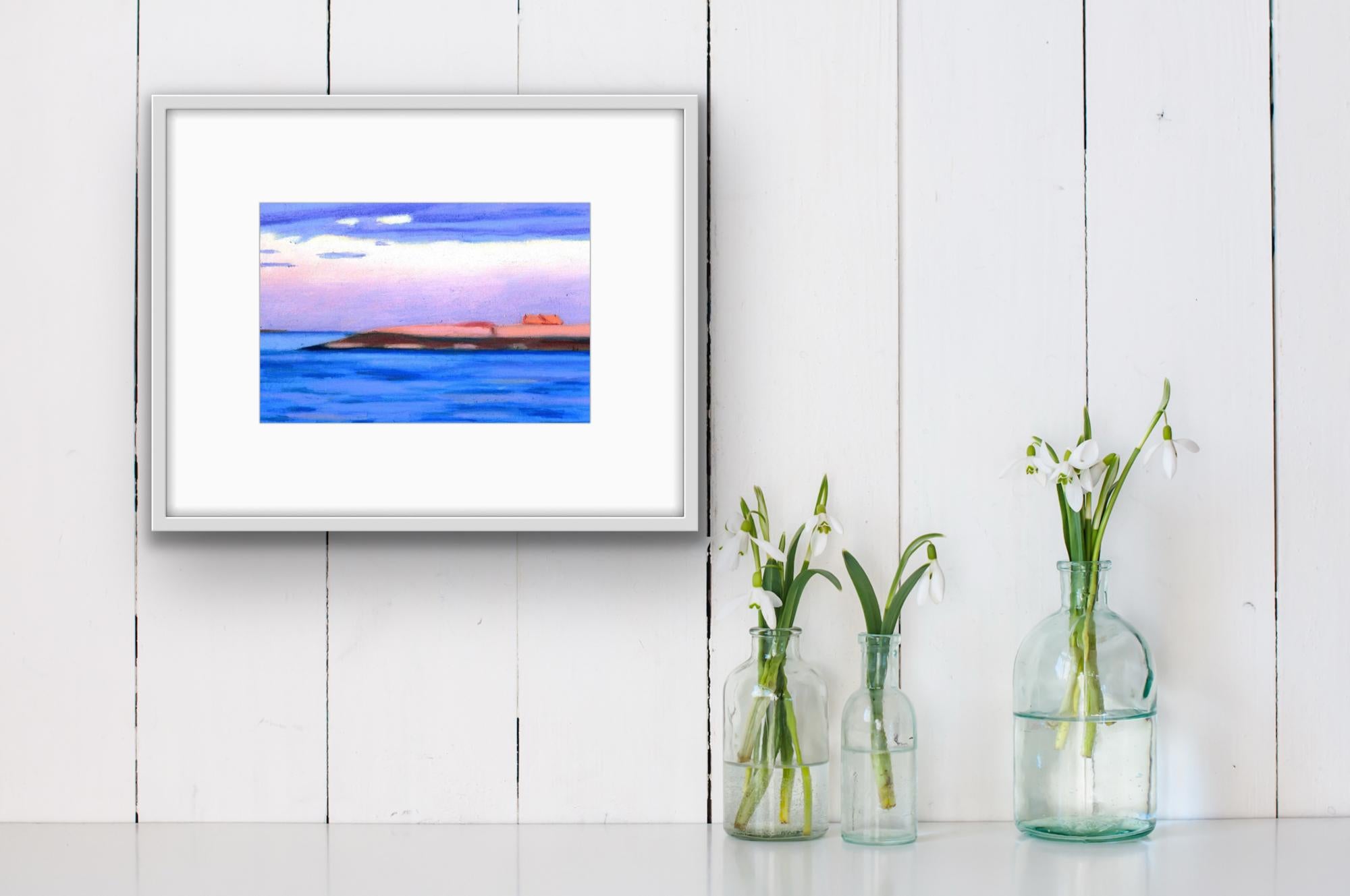 Rock Water 45 - Wolken Sonnenuntergang Himmel Wasser Insel Landschaft Pastellzeichnung, 2015 – Painting von Laura Barr