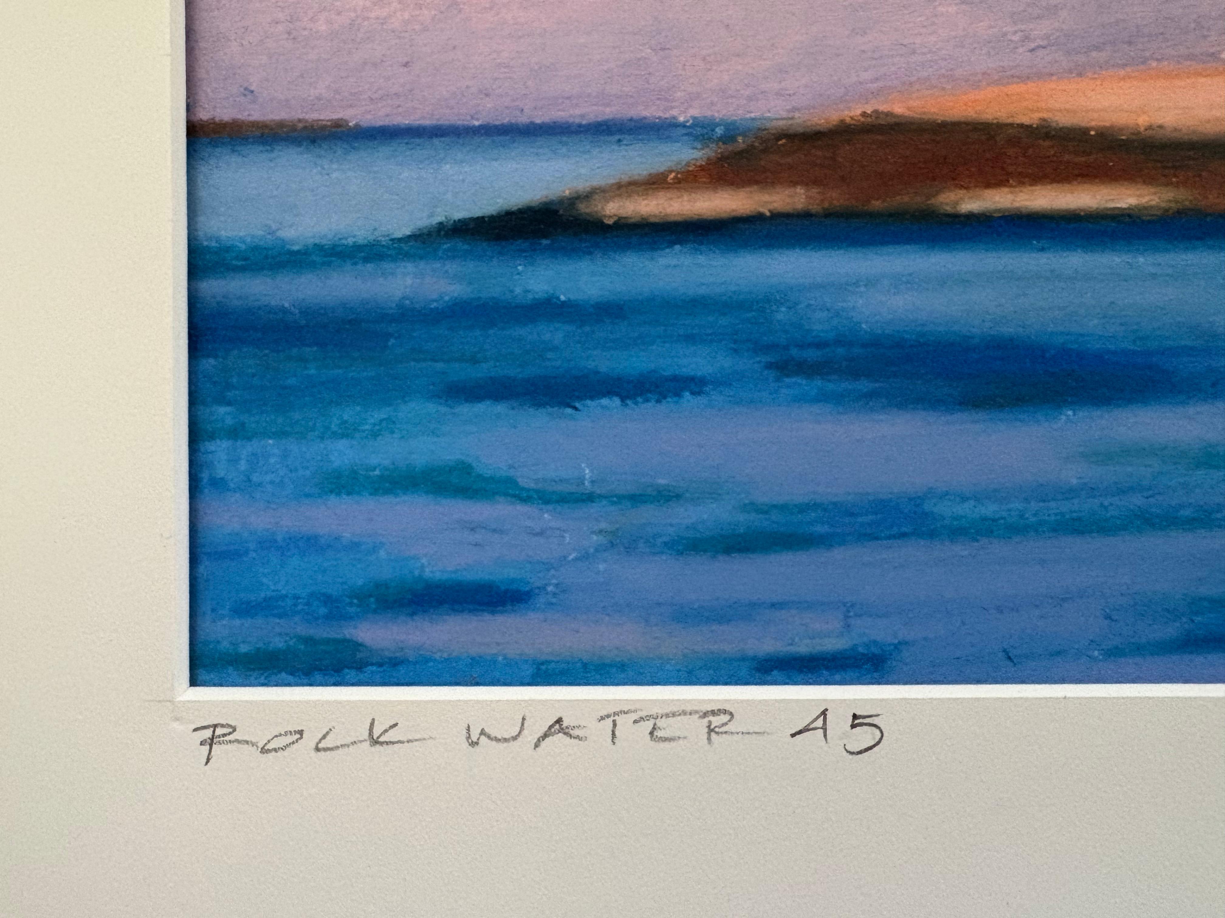 Rock Water 45 - Wolken Sonnenuntergang Himmel Wasser Insel Landschaft Pastellzeichnung, 2015 (Blau), Landscape Painting, von Laura Barr