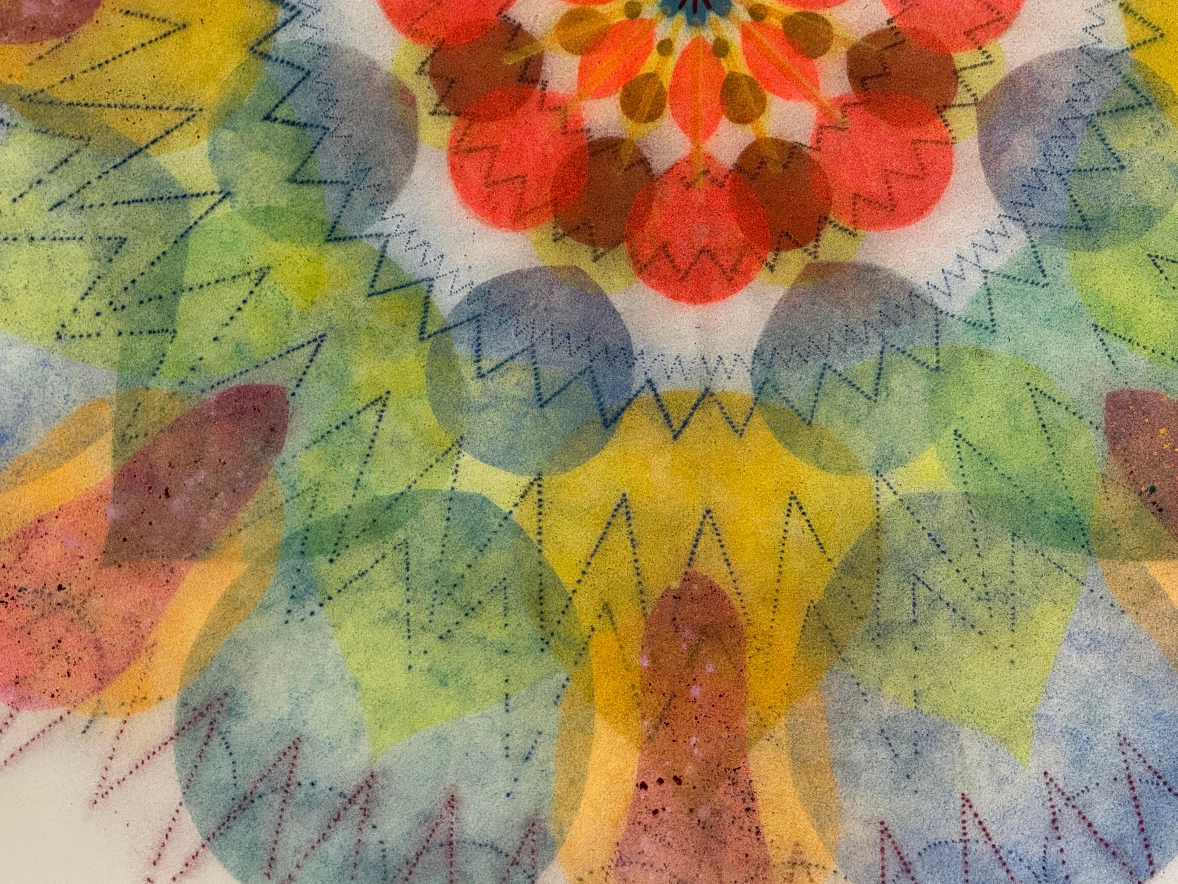 Molinete Cinco - Rojo Azul Verde Amarillo Mandala Floral Geométrico, 2023 en venta 2