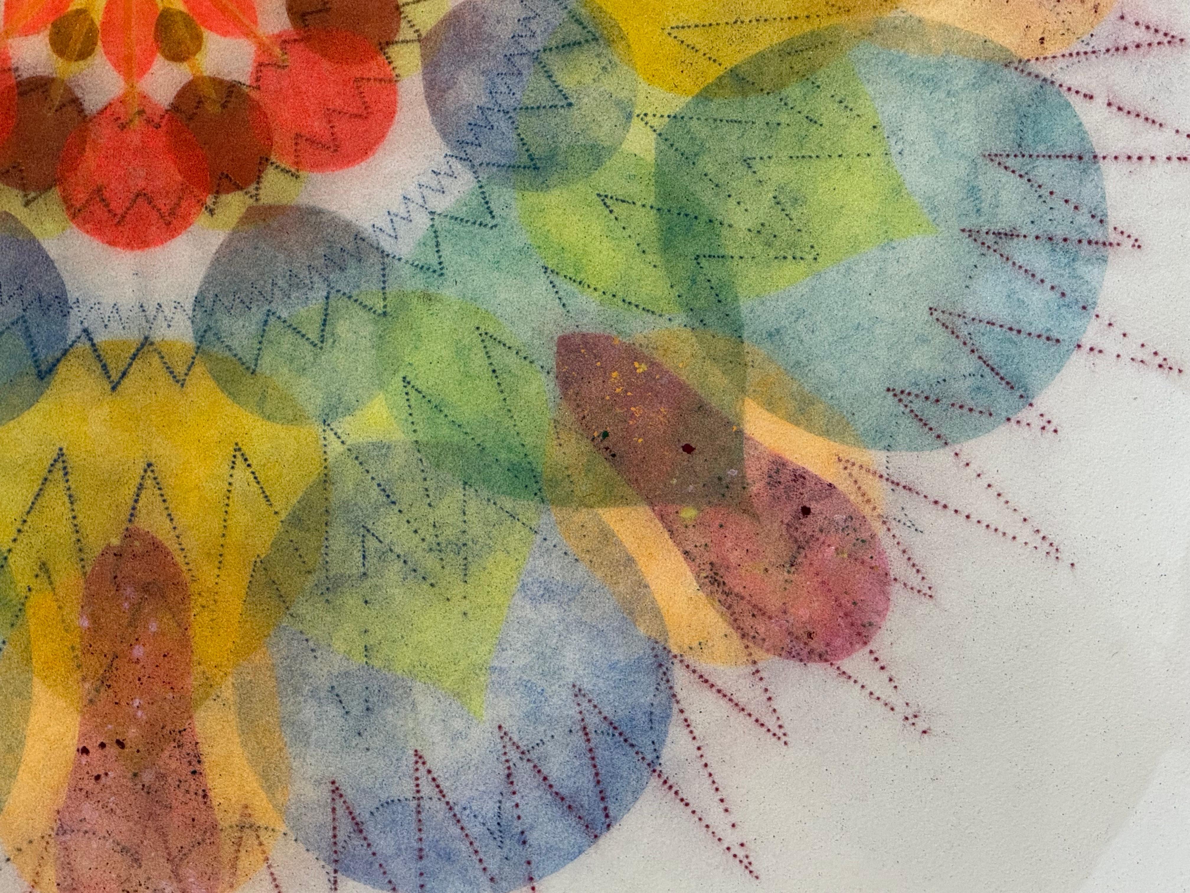 Molinete Cinco - Rojo Azul Verde Amarillo Mandala Floral Geométrico, 2023 en venta 3