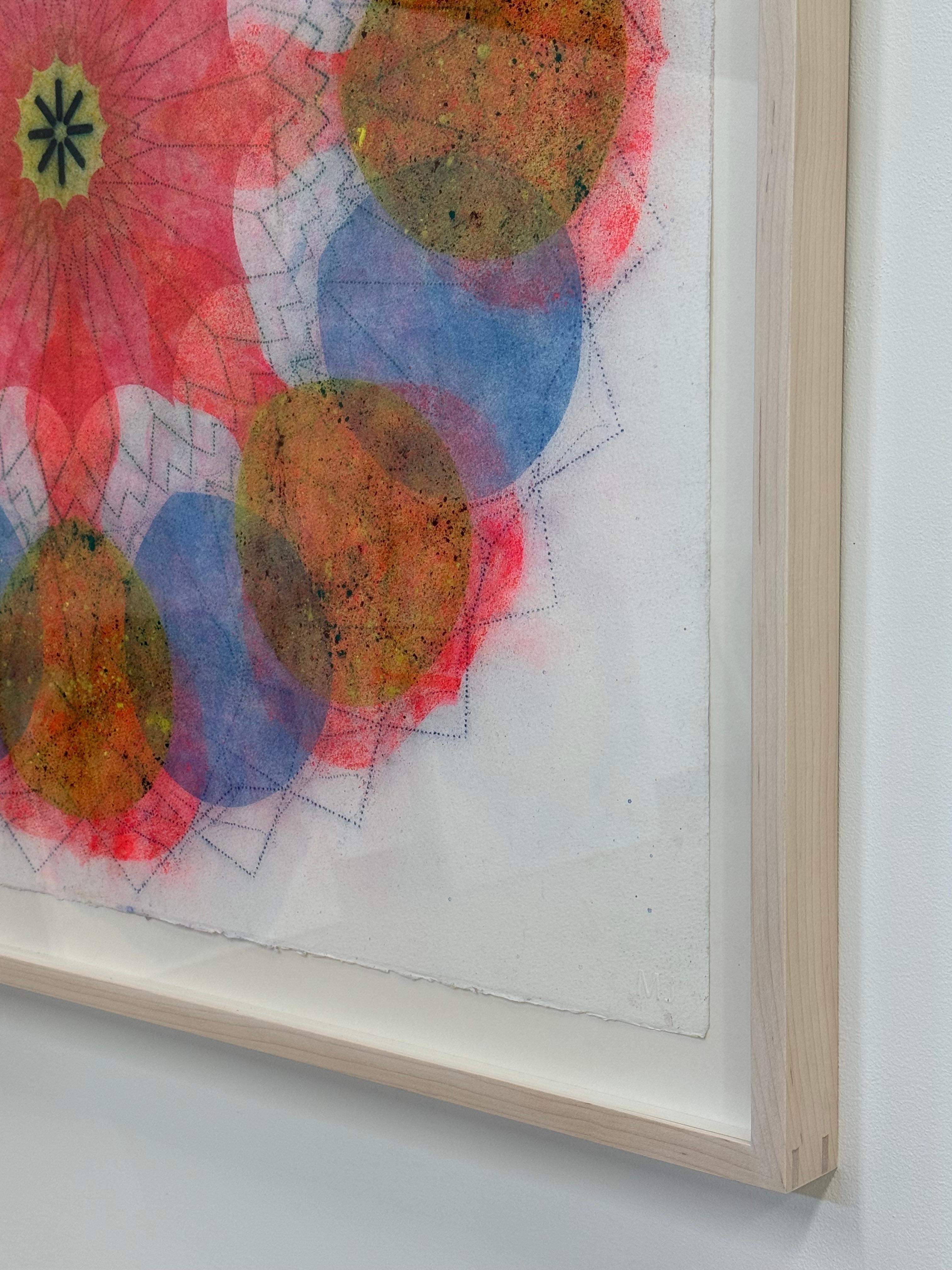 Molinete Cuatro - Mandala geométrico de flores rosa brillante azul amarillo, 2023 en venta 2