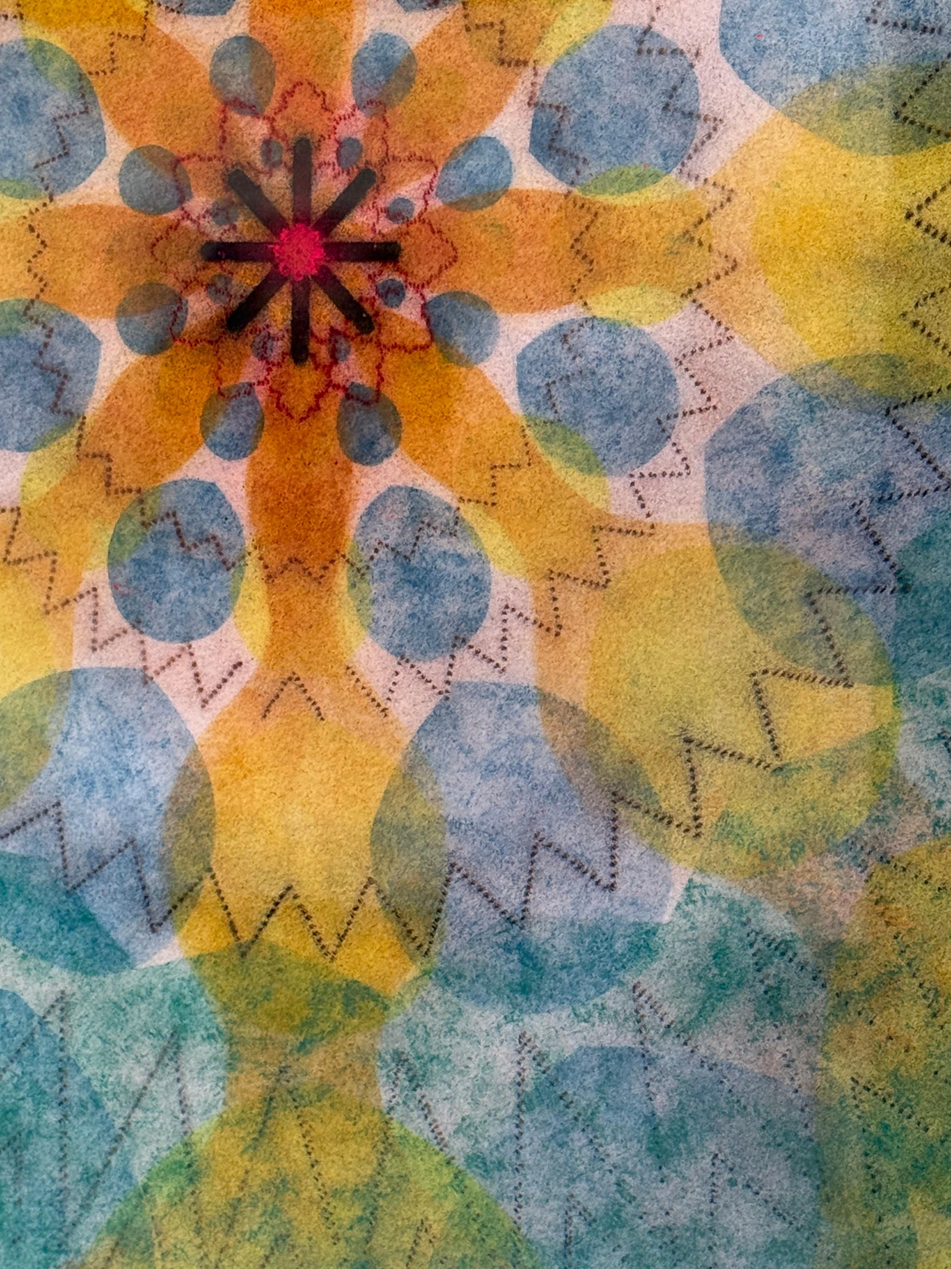 Watermill Pinwheel Two - Red Blue Green Yellow Geometric Flower Mandala, 2023 For Sale 1