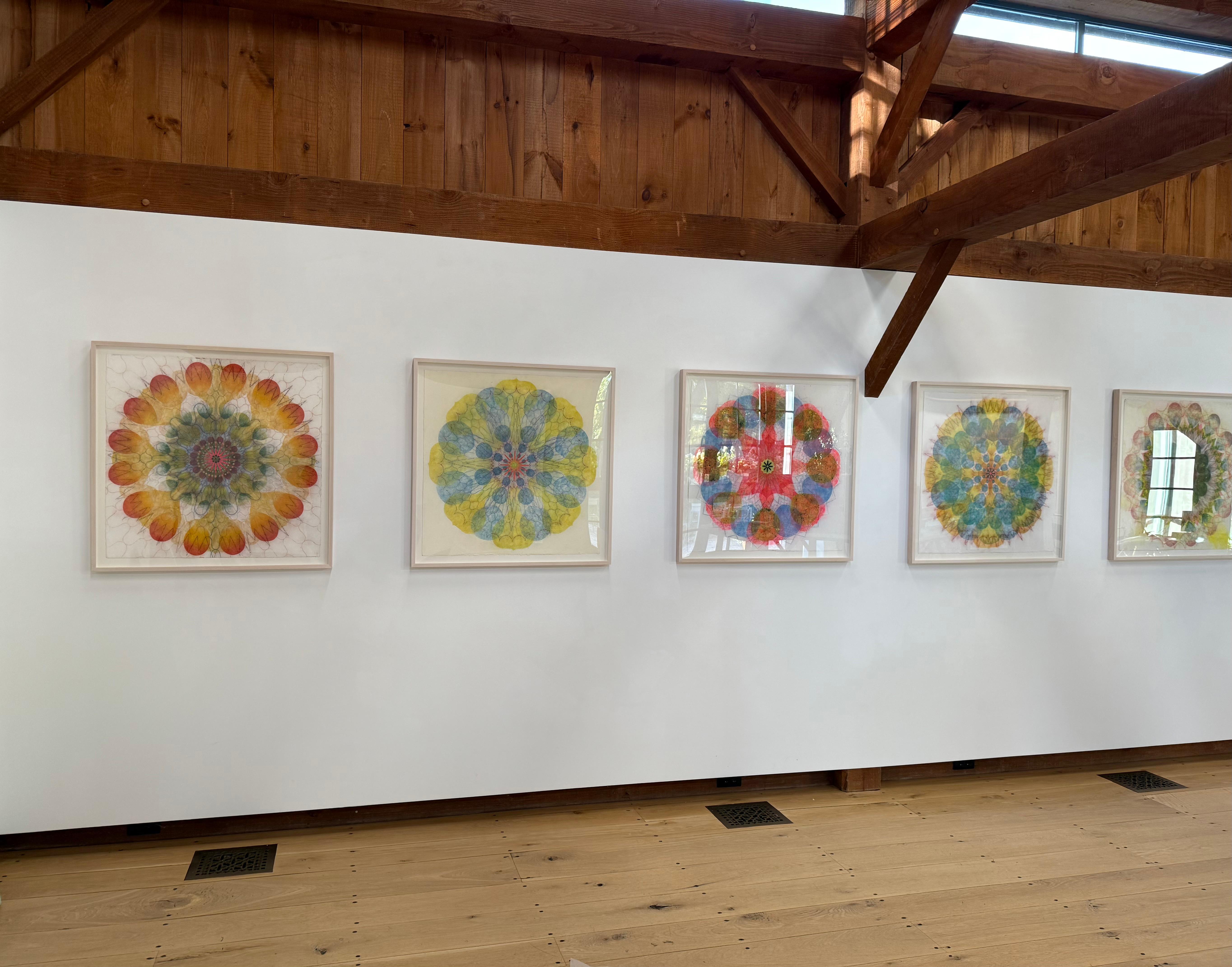 Watermill Pinwheel Two - Red Blue Green Yellow Geometric Flower Mandala, 2023 For Sale 8
