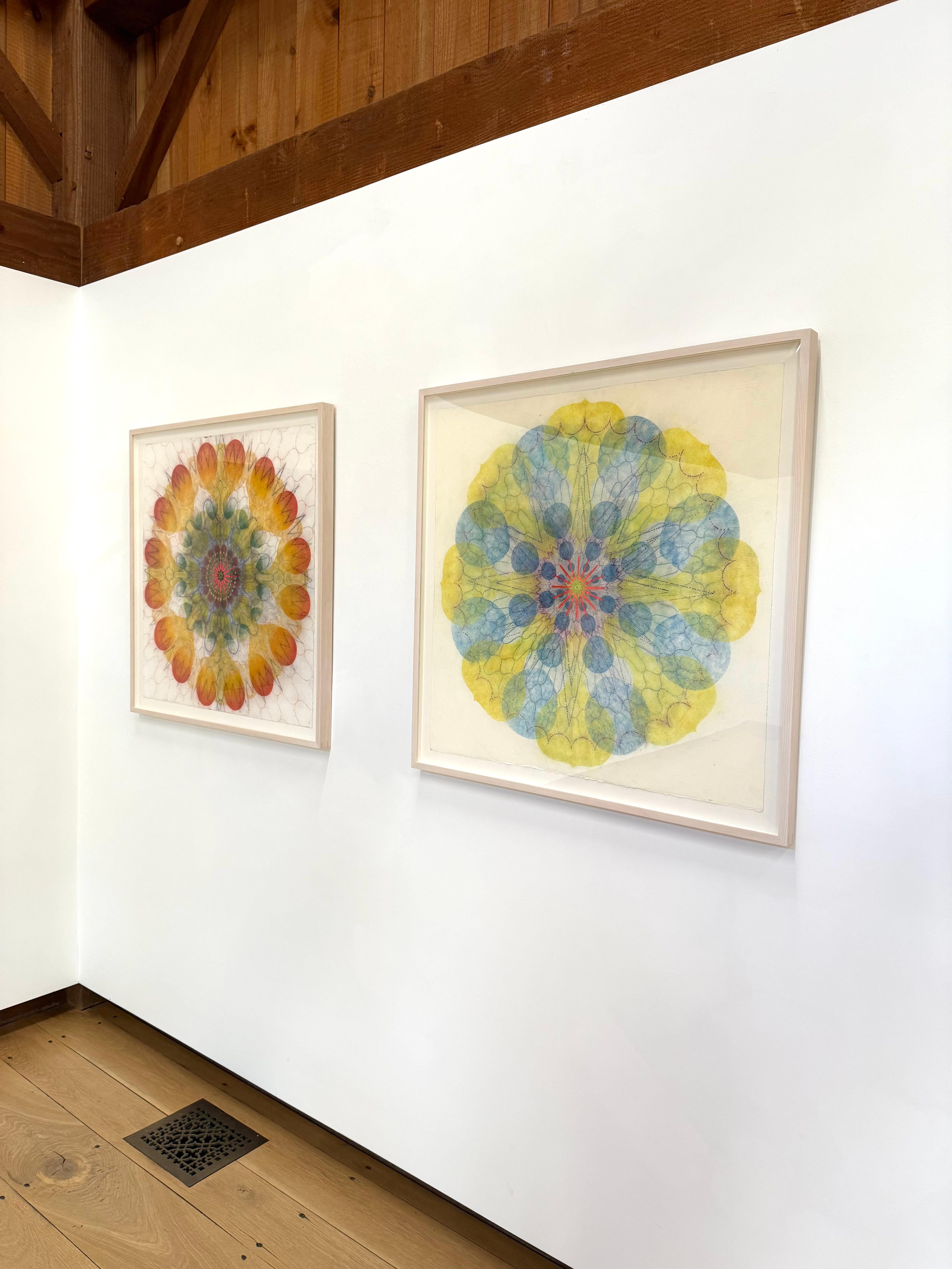 Watermill Pinwheel Ten - Orange Green Geometric Abstract Flower Mandala, 2023 For Sale 8