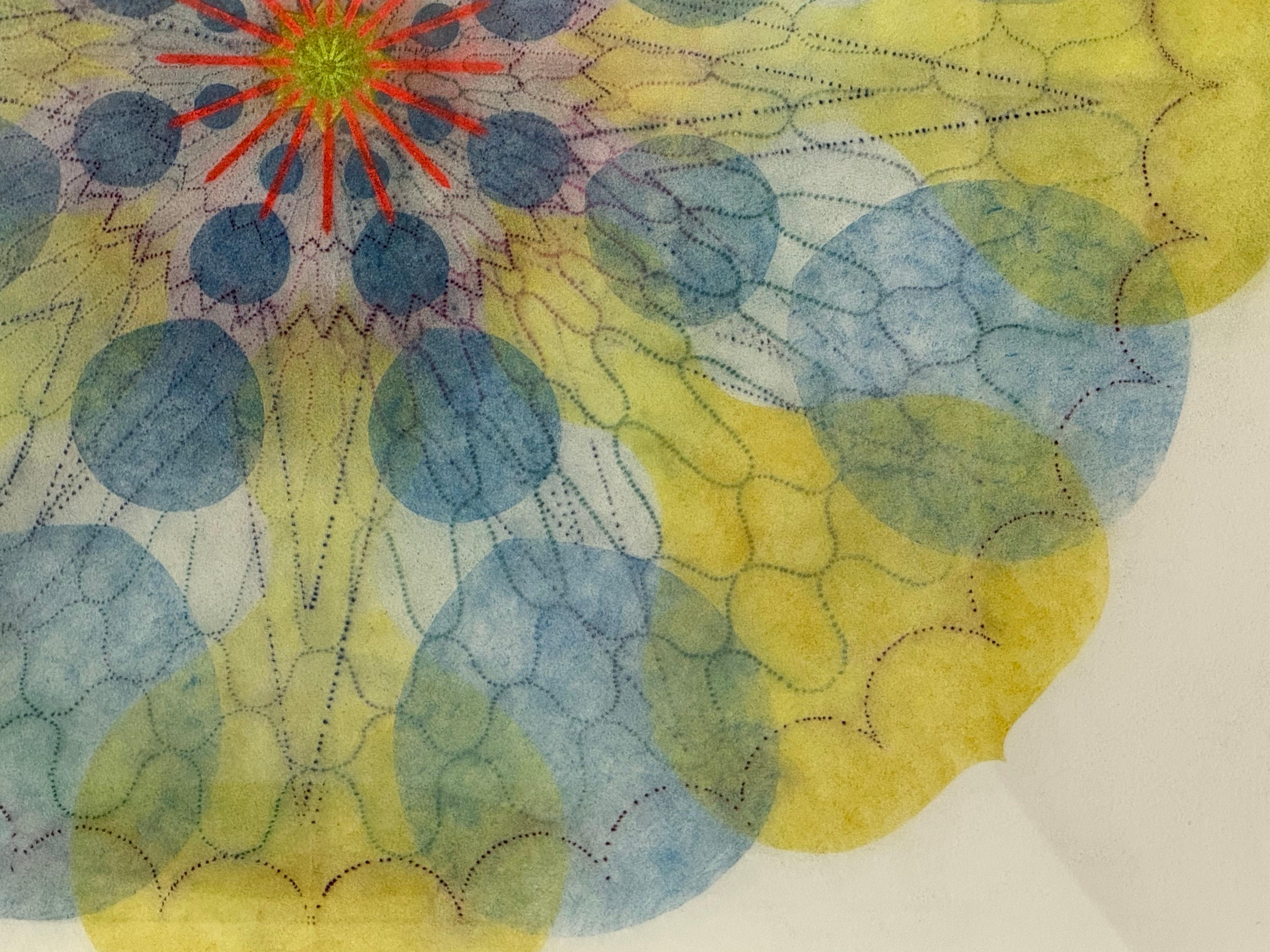 Watermill Pinwheel Three - Yellow Blue Green Geometric Flower Mandala, 2023 For Sale 2