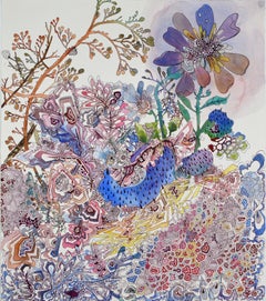 Transmitter - Abstract Pattern Drawing Violet Blue Flower Branches, 2024