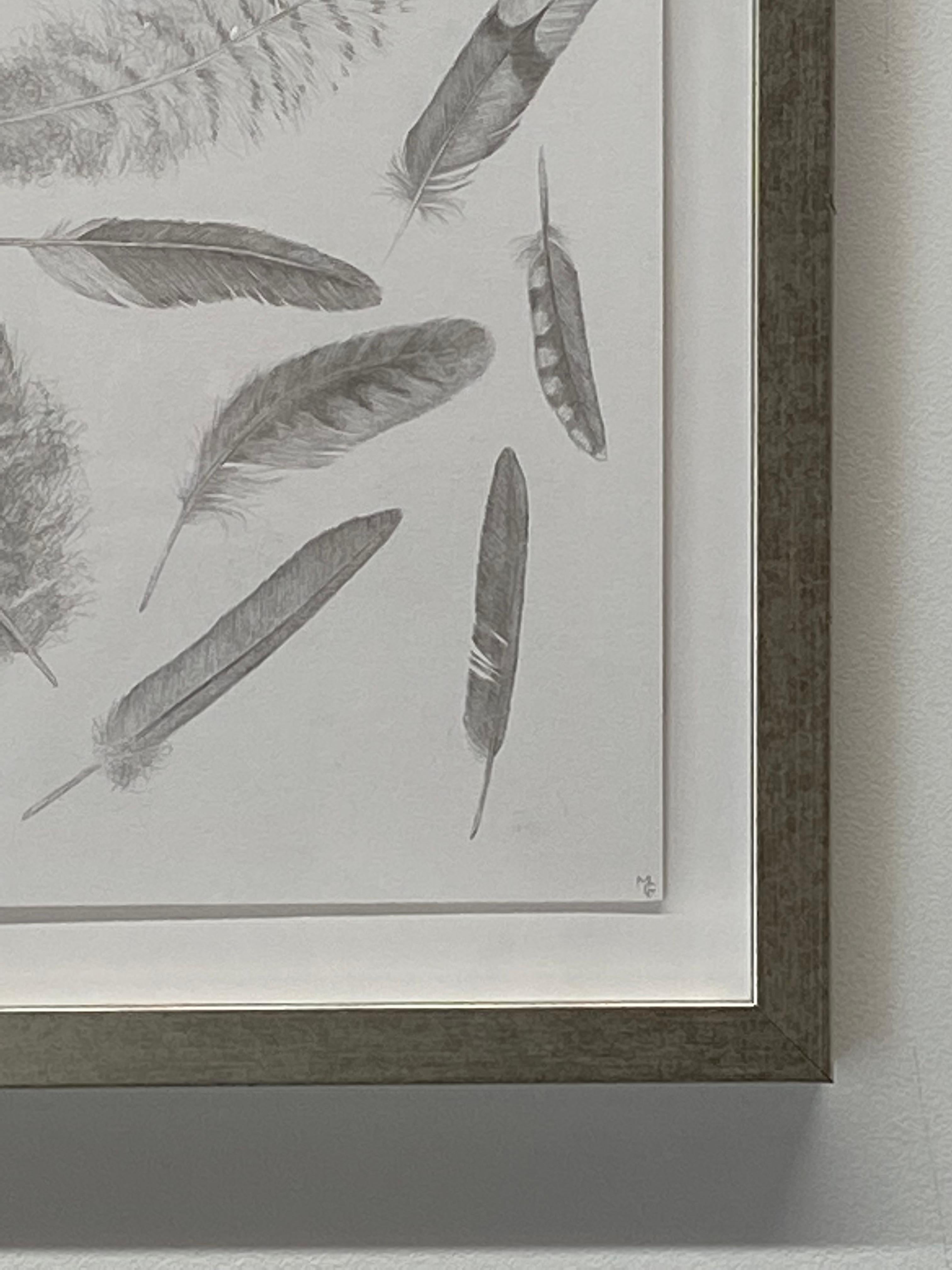 Feather Group Four - Silverpoint Drawing Bird Feathers Soft Gray White, 2021 For Sale 7