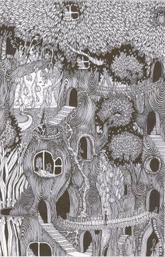Soul Flowers 39 Symbiosis Forest Life - Trees Doorways Windows Pen Drawing, 2024