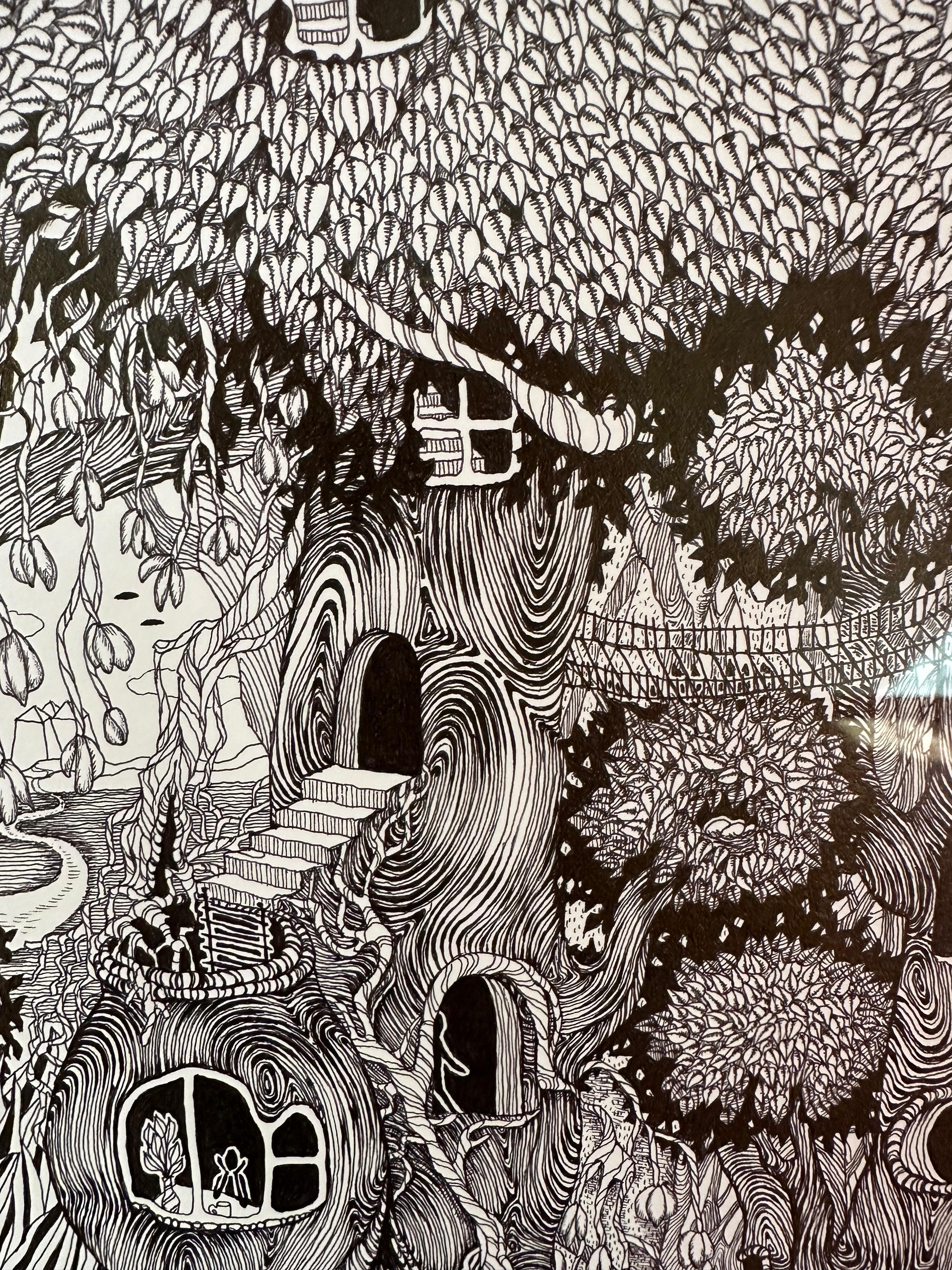 Ame Fleurs 39 Symbiose Forêt Vie - Arbres Portes Fenêtres Dessin au stylo, 2024 - Contemporain Art par Michiyo Ihara