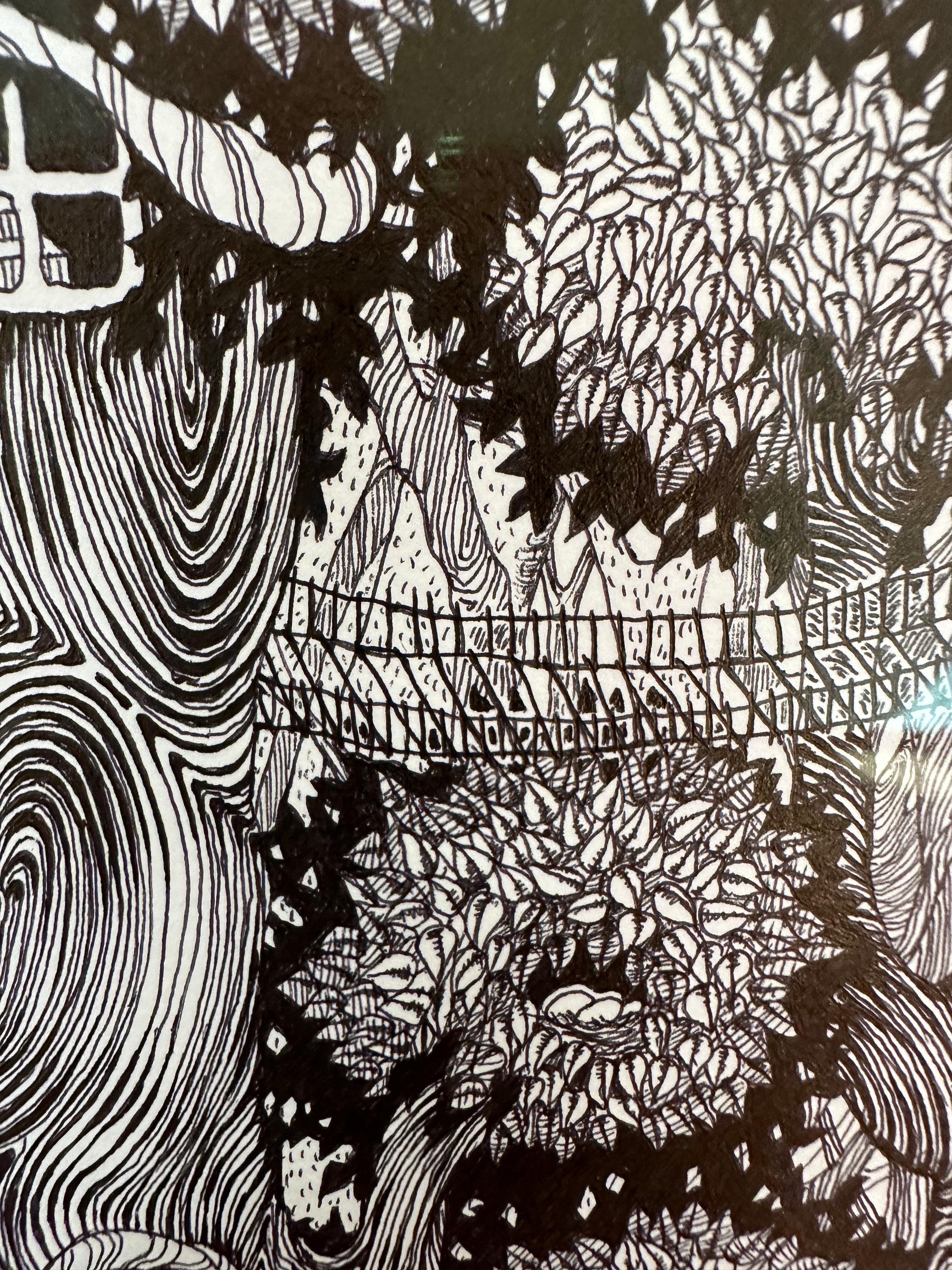 Ame Fleurs 39 Symbiose Forêt Vie - Arbres Portes Fenêtres Dessin au stylo, 2024 en vente 2