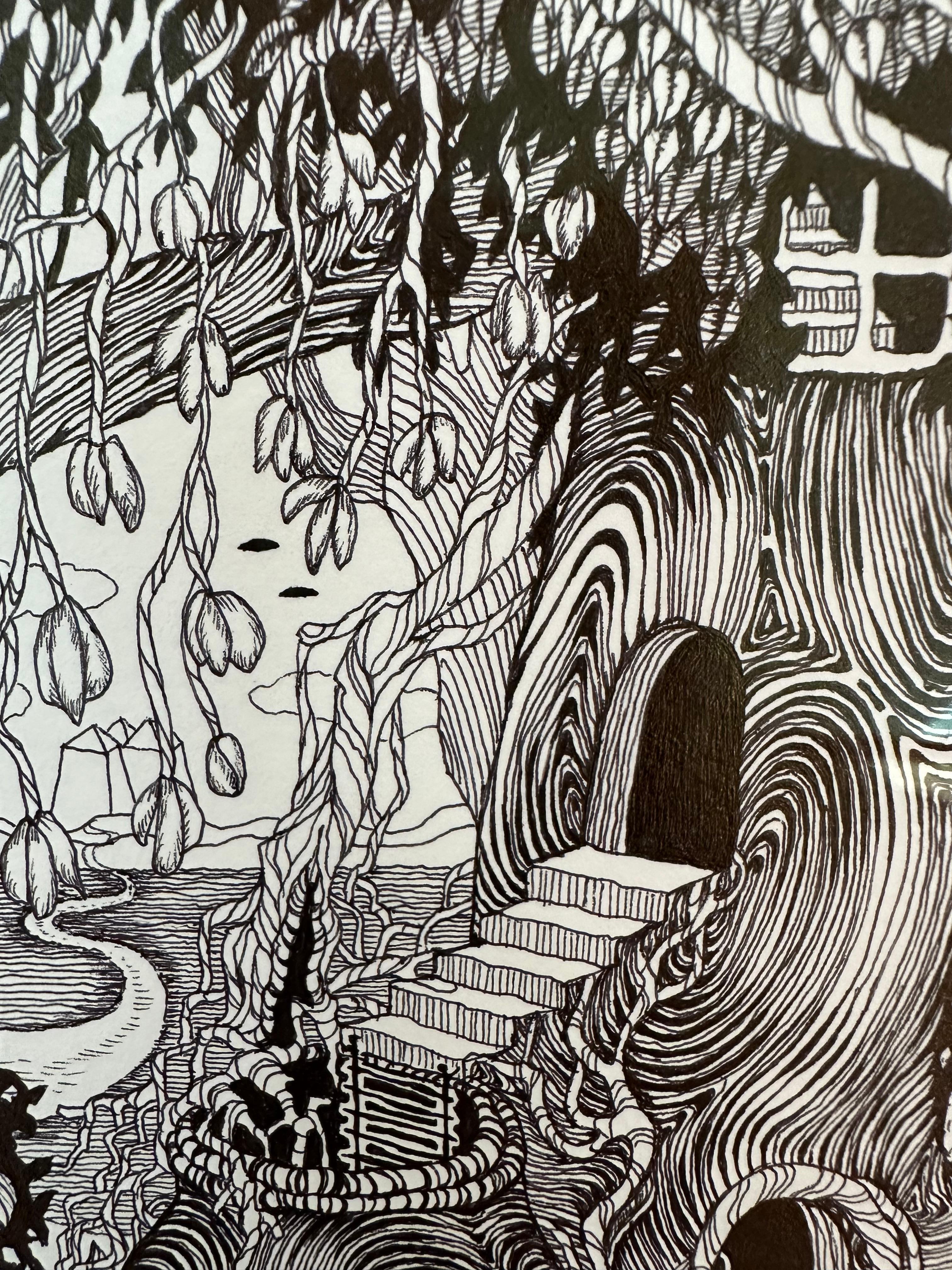 Ame Fleurs 39 Symbiose Forêt Vie - Arbres Portes Fenêtres Dessin au stylo, 2024 en vente 3