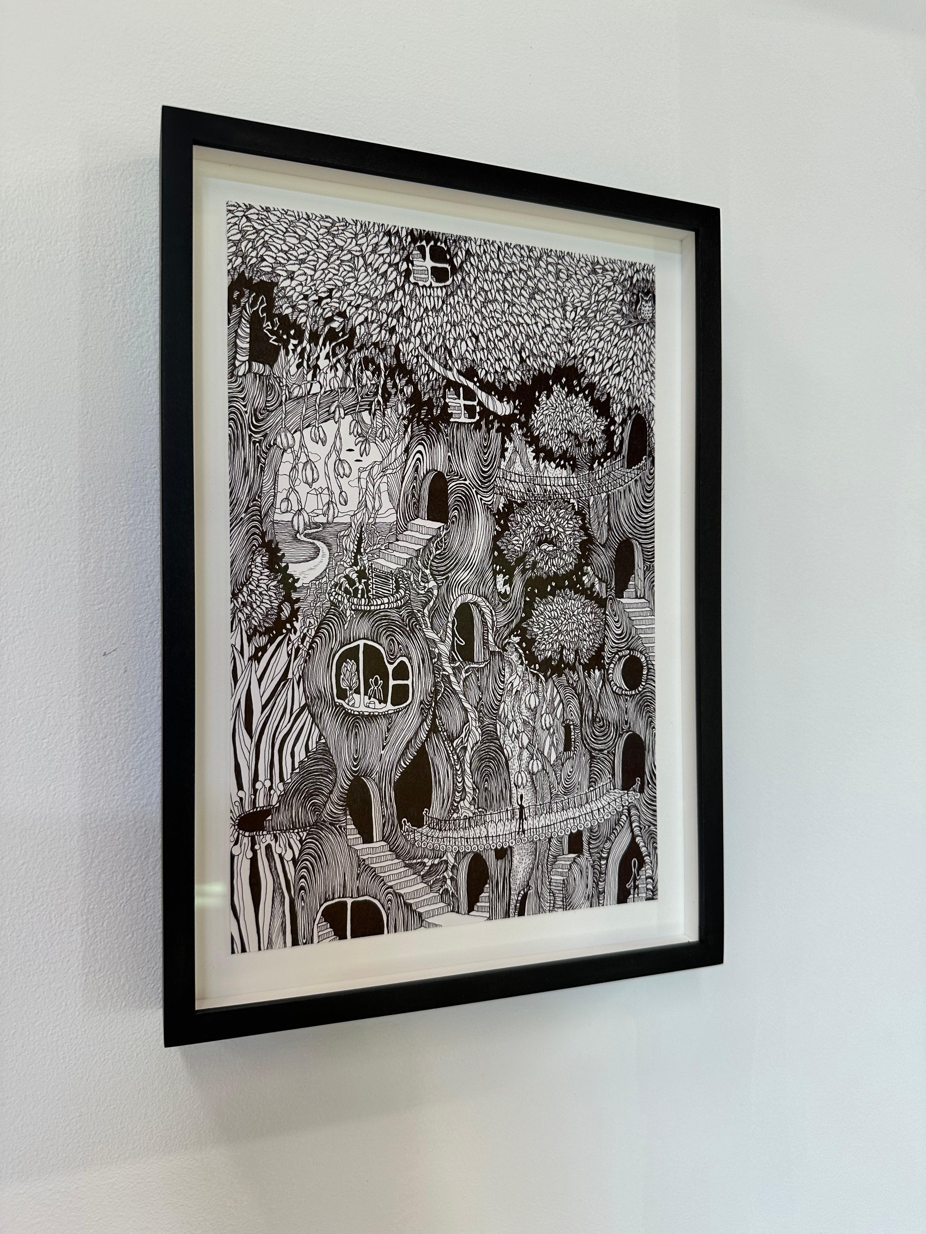 Ame Fleurs 39 Symbiose Forêt Vie - Arbres Portes Fenêtres Dessin au stylo, 2024 en vente 4