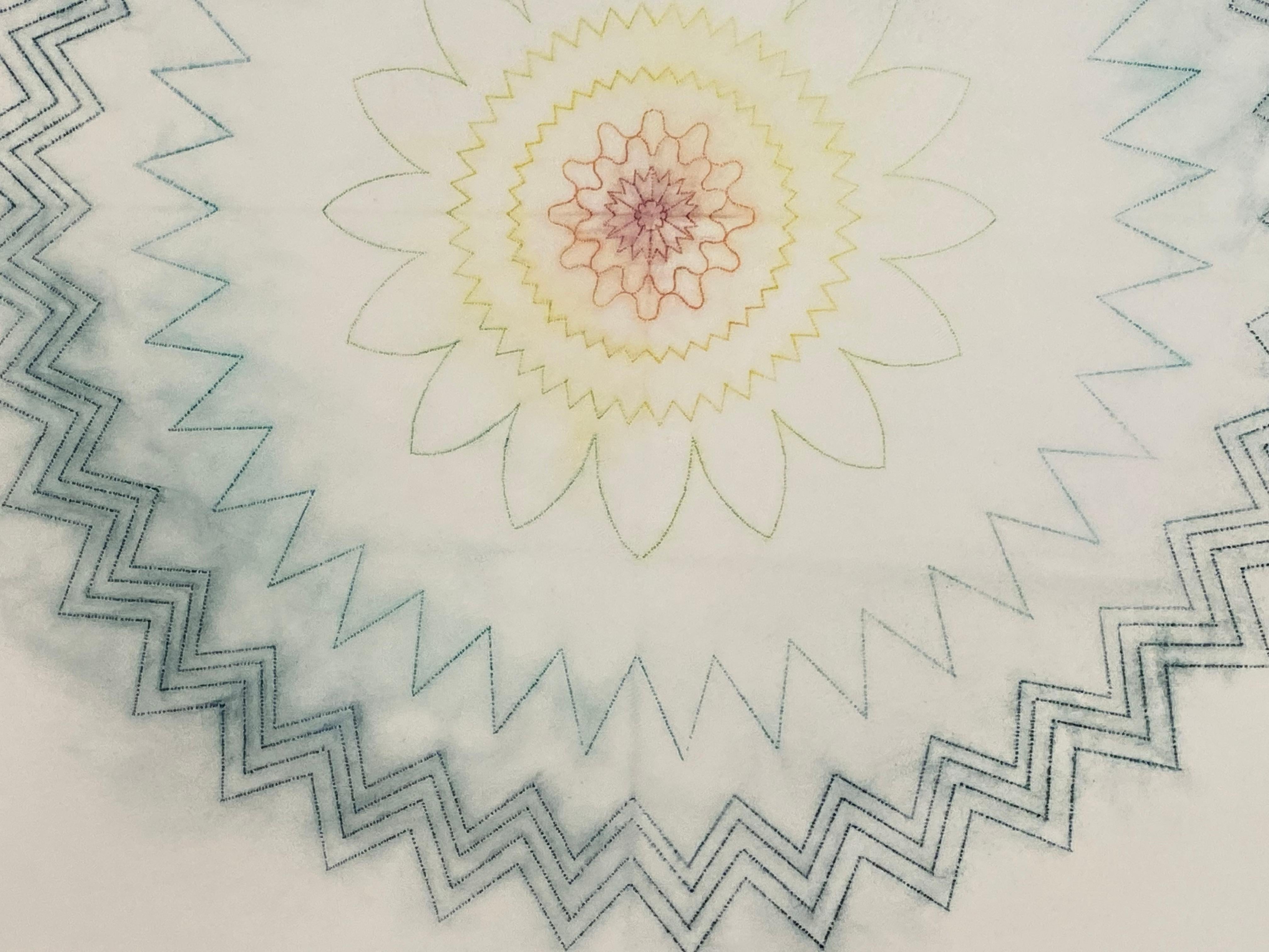 Primavera Pop 17 - Geometric Mandala Green Orange Yellow Red Lines, 2022 For Sale 5