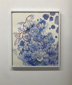 Nieve Flora Cayendo - Dibujo Patrón Ramas Copo de Nieve Azul Melocotón, 2020