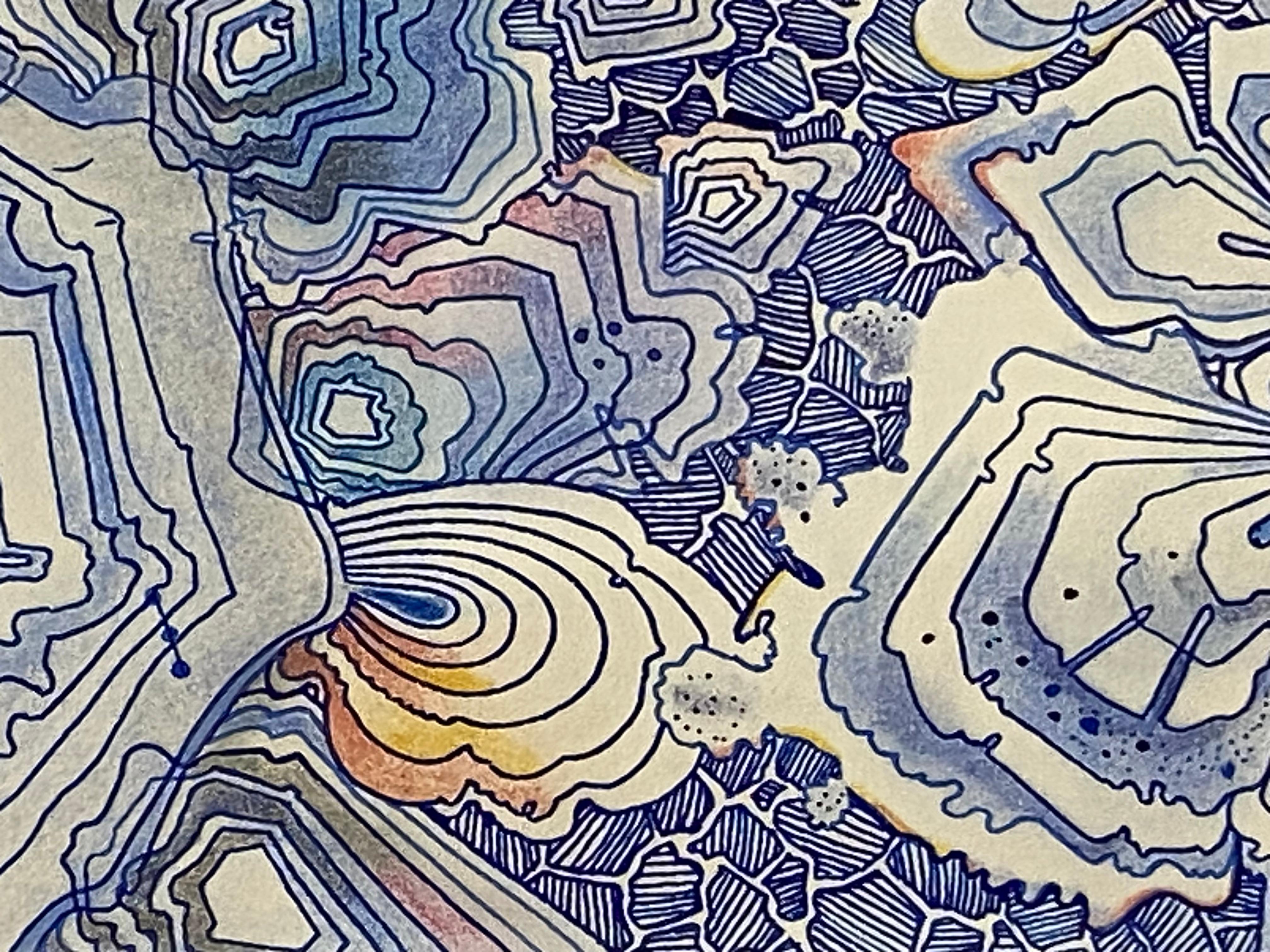 Snow Flora Falling - Pattern Drawing Blue Peach Snowflake Branches, 2020 For Sale 3