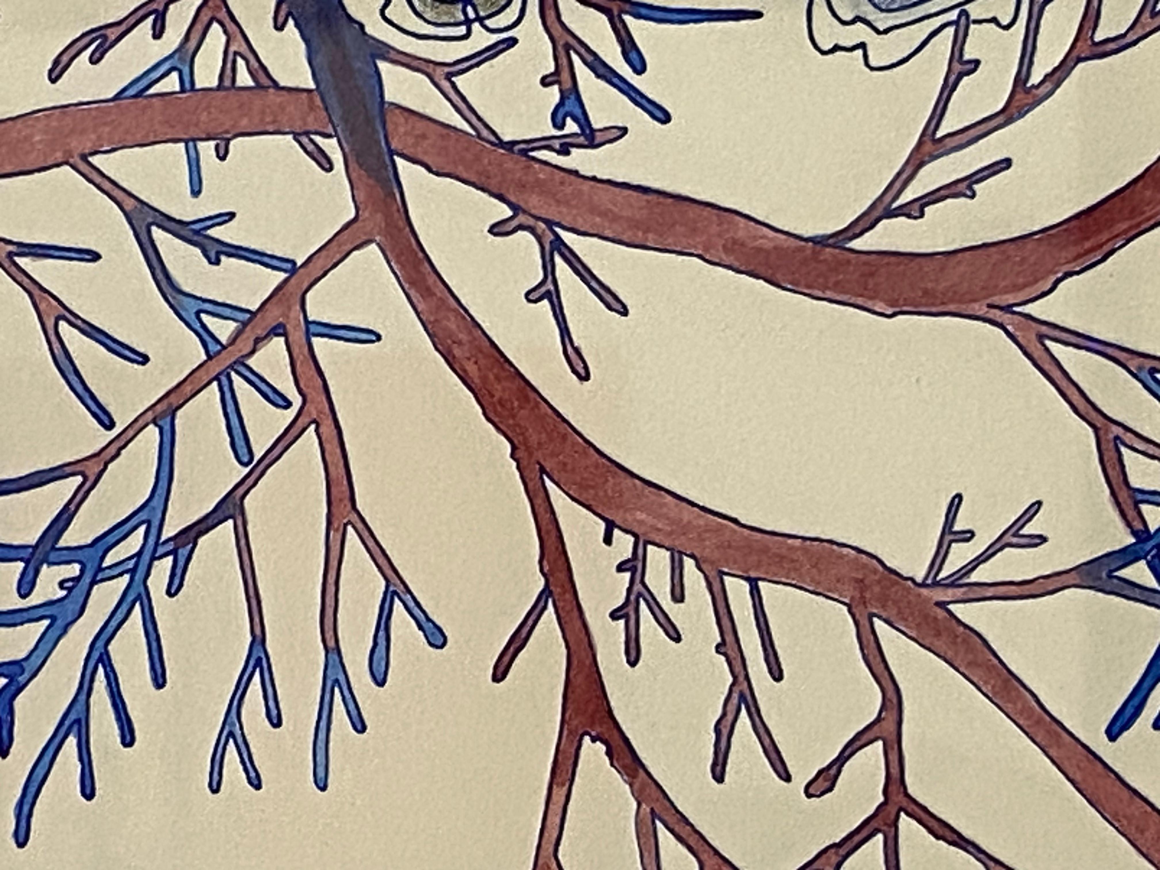 Snow Flora Falling - Pattern Drawing Blue Peach Snowflake Branches, 2020 For Sale 4