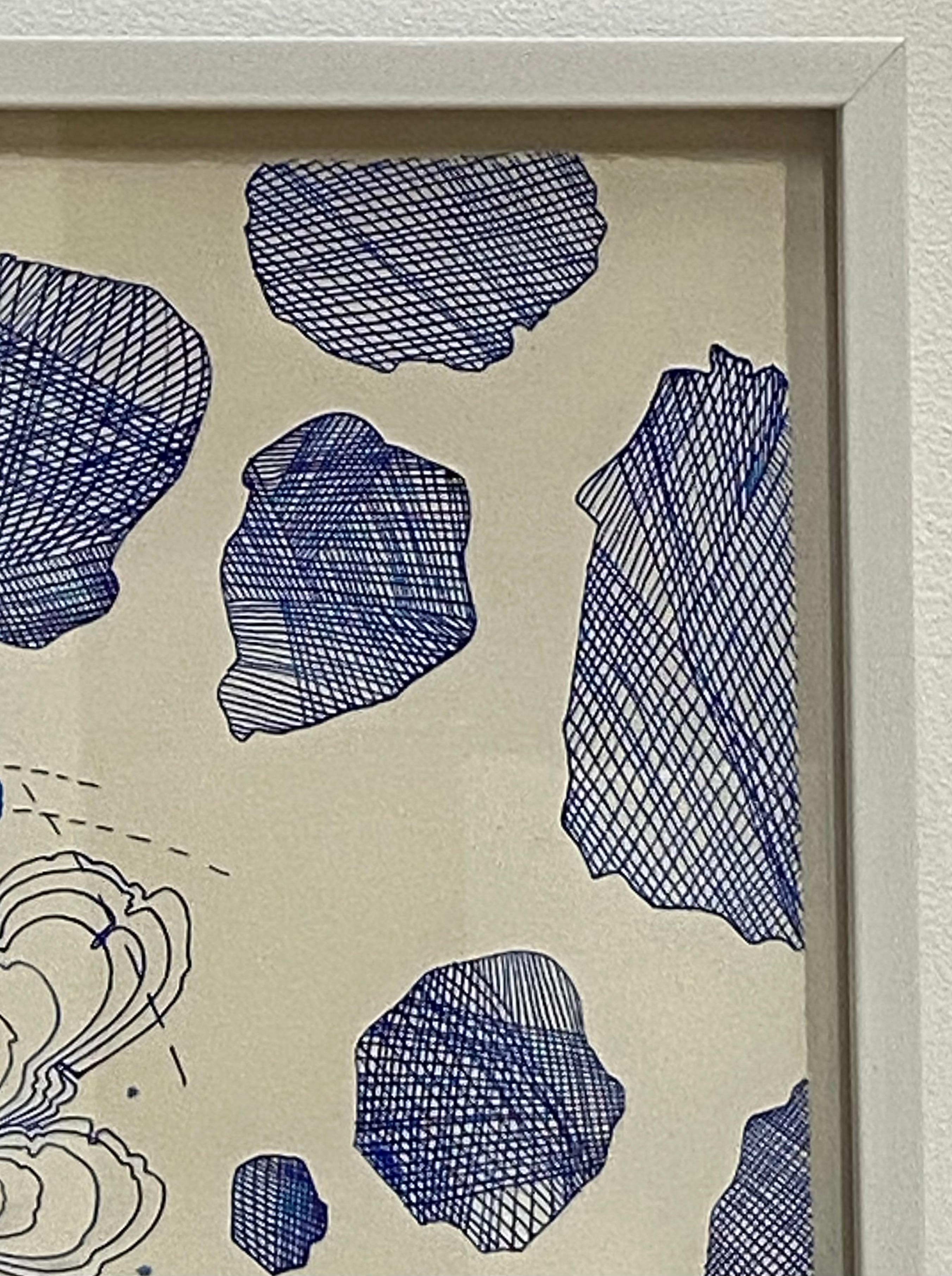 Snow Flora Falling - Pattern Drawing Blue Peach Snowflake Branches, 2020 For Sale 6