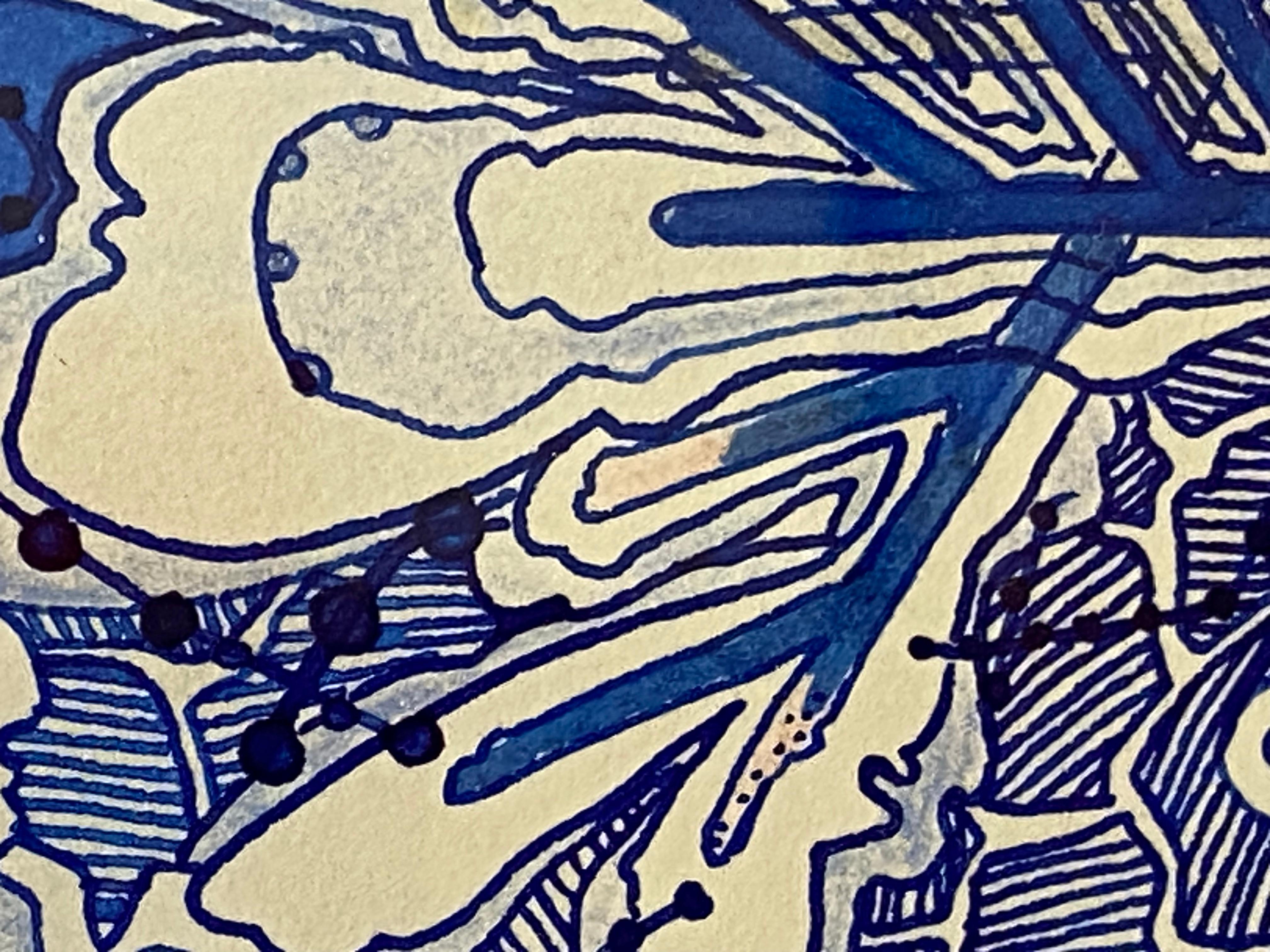 Snow Flora Falling - Pattern Drawing Blue Peach Snowflake Branches, 2020 For Sale 10