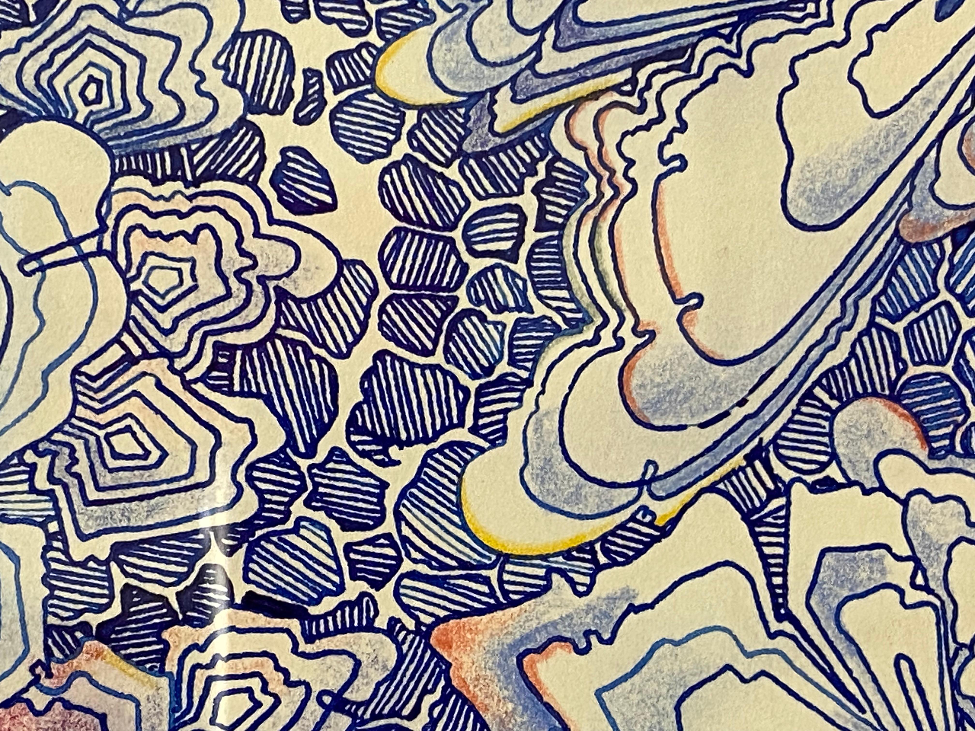 Snow Flora Falling - Pattern Drawing Blue Peach Snowflake Branches, 2020 For Sale 11