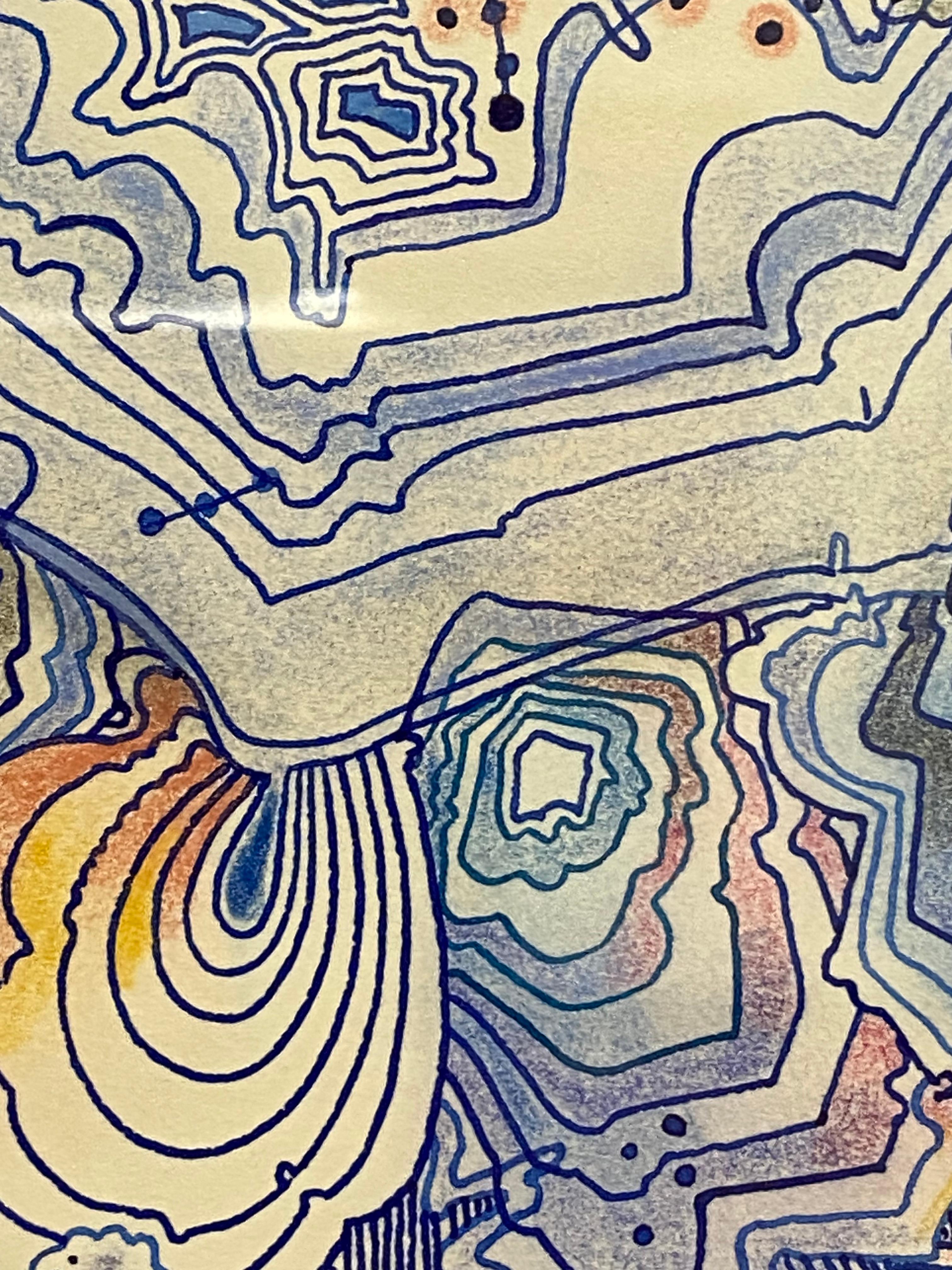 Snow Flora Falling - Pattern Drawing Blue Peach Snowflake Branches, 2020 For Sale 12