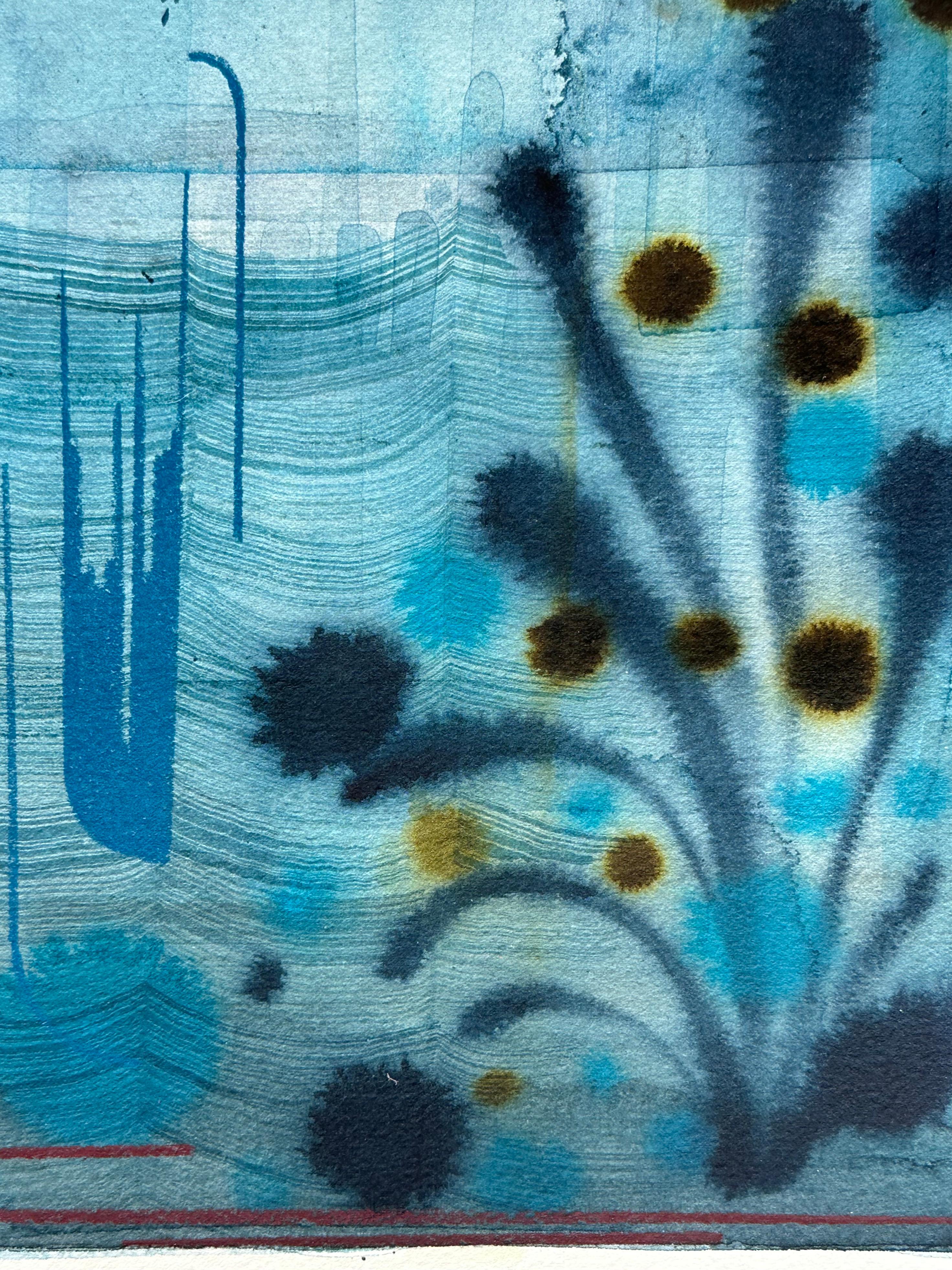 Untitled 598 - Gray Blue Waves Lavender Olive Green Leaf Patterns Abstract, 2020 For Sale 5