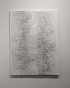 Gamut - Graphite Wave Drawing White Canvas Undulating Line Waves Pattern, 2018