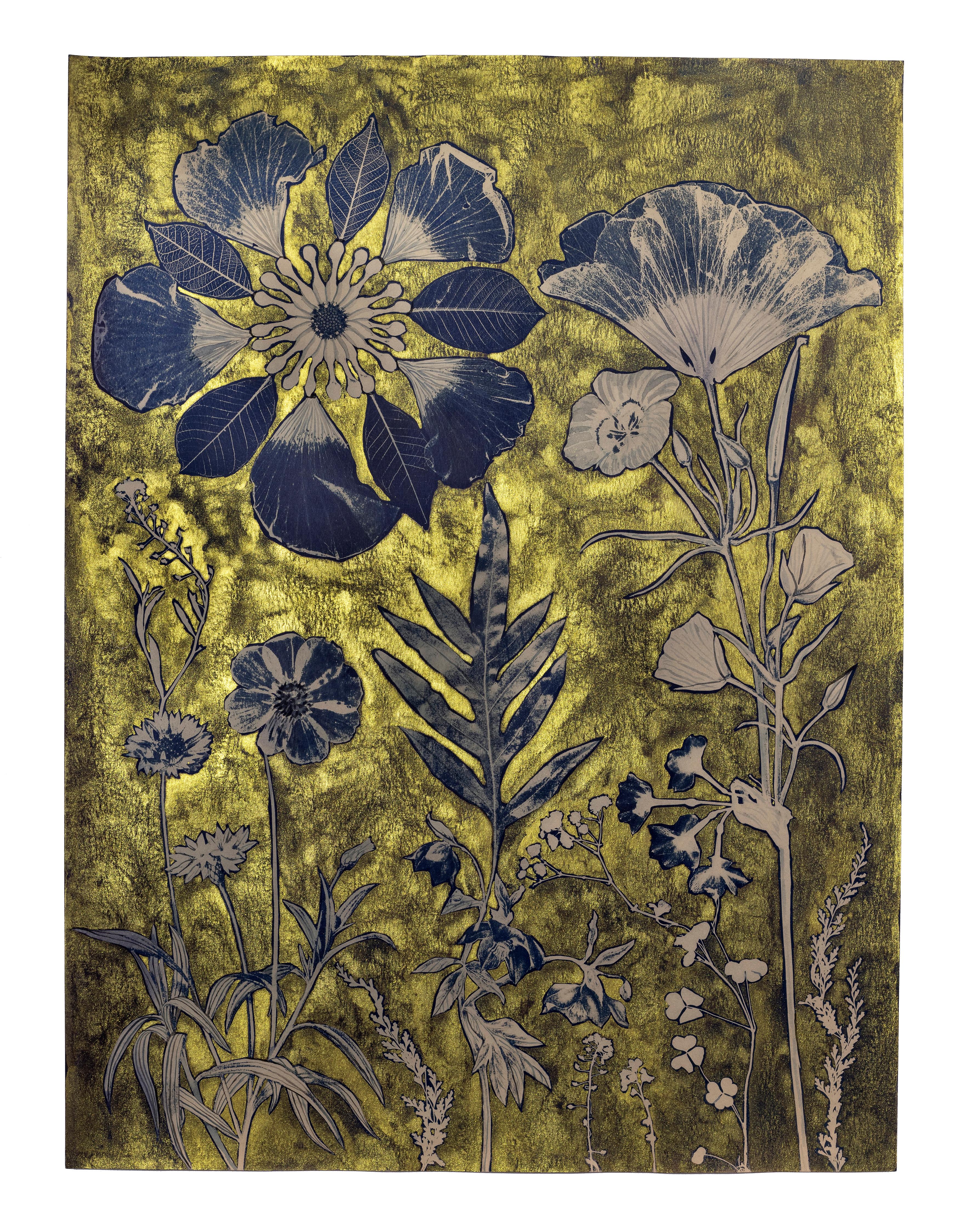 Gold Flora Cornflowers - Metallic Botanical Cyanotype Painting Plants, 2021-
24