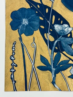 Flora d'oro Ombre di Magnolia - Pittura botanica metallizzata in cianotipia Fiori 2023