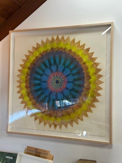 Poptic Nine - Contemporary Geometric Abstract Mandala Yellow Blue Peach, 2020