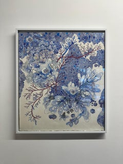 Snow Flora Pink Branches - Pattern Drawing Blue Peach Snowflake Branches, 2020