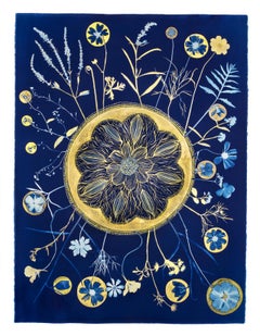 Gold Flora Full Circle - Metallic Botanical Cyanotype Blumen Pflanzen, 2021