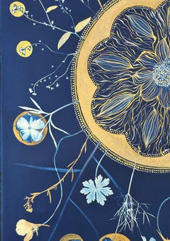 Gold Flora Full Circle - Metallic Botanical Cyanotype Blumen Pflanzen, 2021