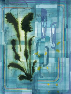 Untitled 604 - Light Blue Hunter Green Indigo Abstract Pattern Landscape, 2021