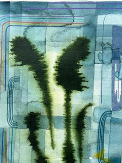 Untitled 604 - Light Blue Hunter Green Indigo Abstract Pattern Landscape, 2021