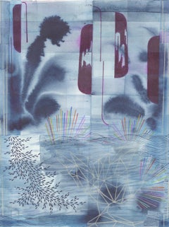 Untitled 580 - Gray Blue Light Indigo Eggplant Purple Navy Leaf Patterns, 2020
