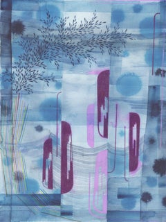 Untitled 579 - Gray Blue Indigo Eggplant Purple Navy Leaf Patterns, 2020