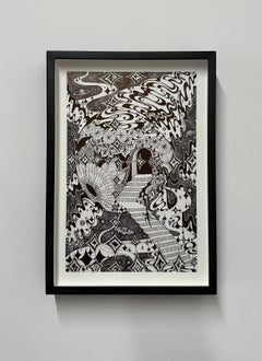 Soul Flowers 57 Donna's Portal - Staircase Doorway Dessin en noir et blanc, 2024