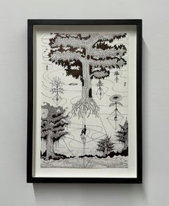 Soul Flowers 26 My Axis - Tree Roots Figure Sunflower Noir et blanc, 2024