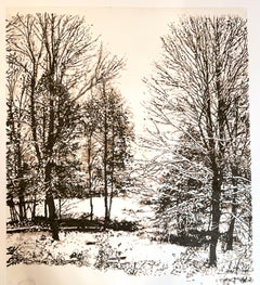 Backyard Snow - Winter Snowy Trees Forest Landscape Sumi Ink Mylar, 2025