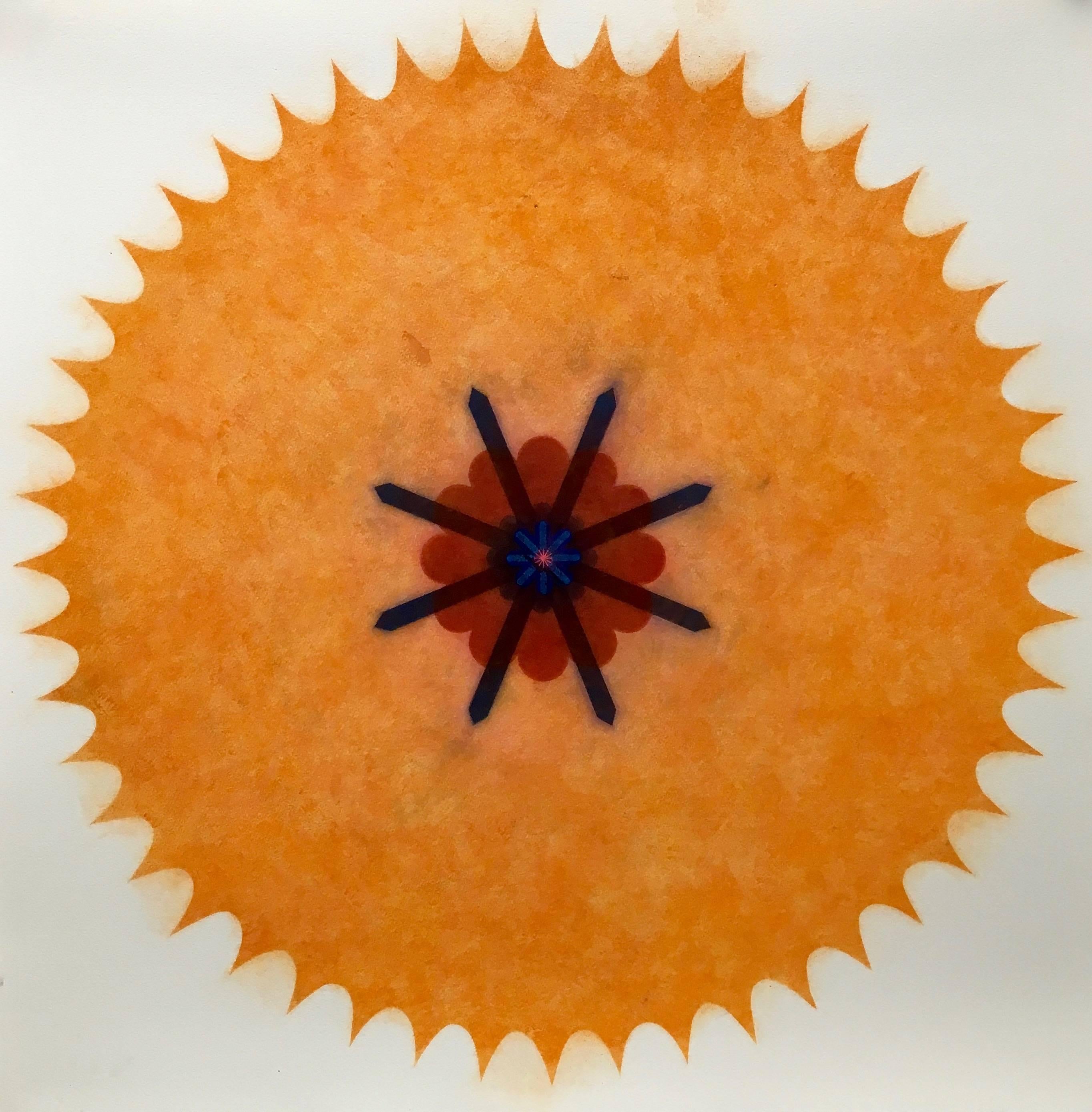 Abstract Drawing di Mary Judge - Pop Flower Four B Zero Five - Arancione Rosso Nero Mandala Geometrico, 2016
