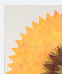 Pop Flower 48 - Mandala géométrique contemporain de fleurs jaune orange Brown, 2017.