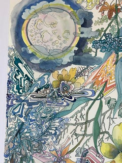 Luna piena dei fiori - Disegno astratto con narcisi gialli e foglie, 2026