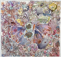 „Broken Butterfly“ – Abstrakte Musterzeichnung: Flügel, Blätter, Violett, Gelb, Grün, 2026