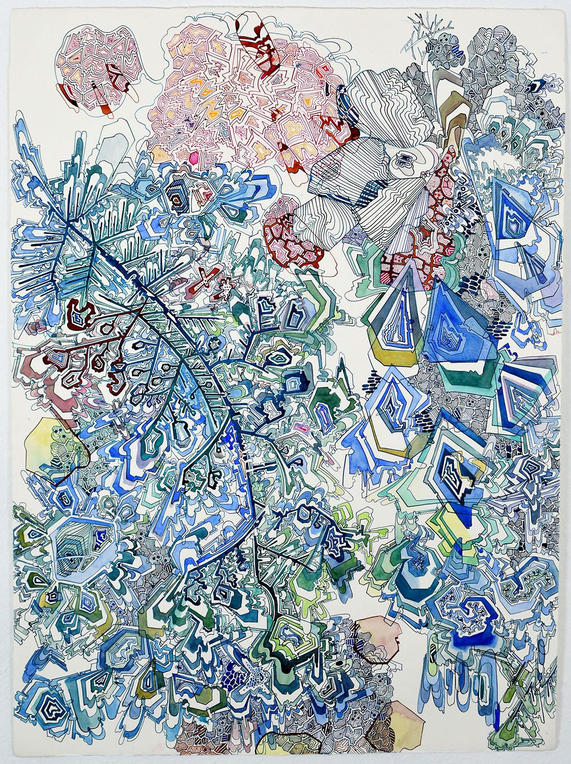 Abstract Drawing Sarah Morejohn - Demain - Dessin de motifs abstraits : bleu, vert, rouge, 2025