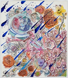 Circadian Compass - Dessin abstrait : jonquilles jaunes, orange et bleu, 2026