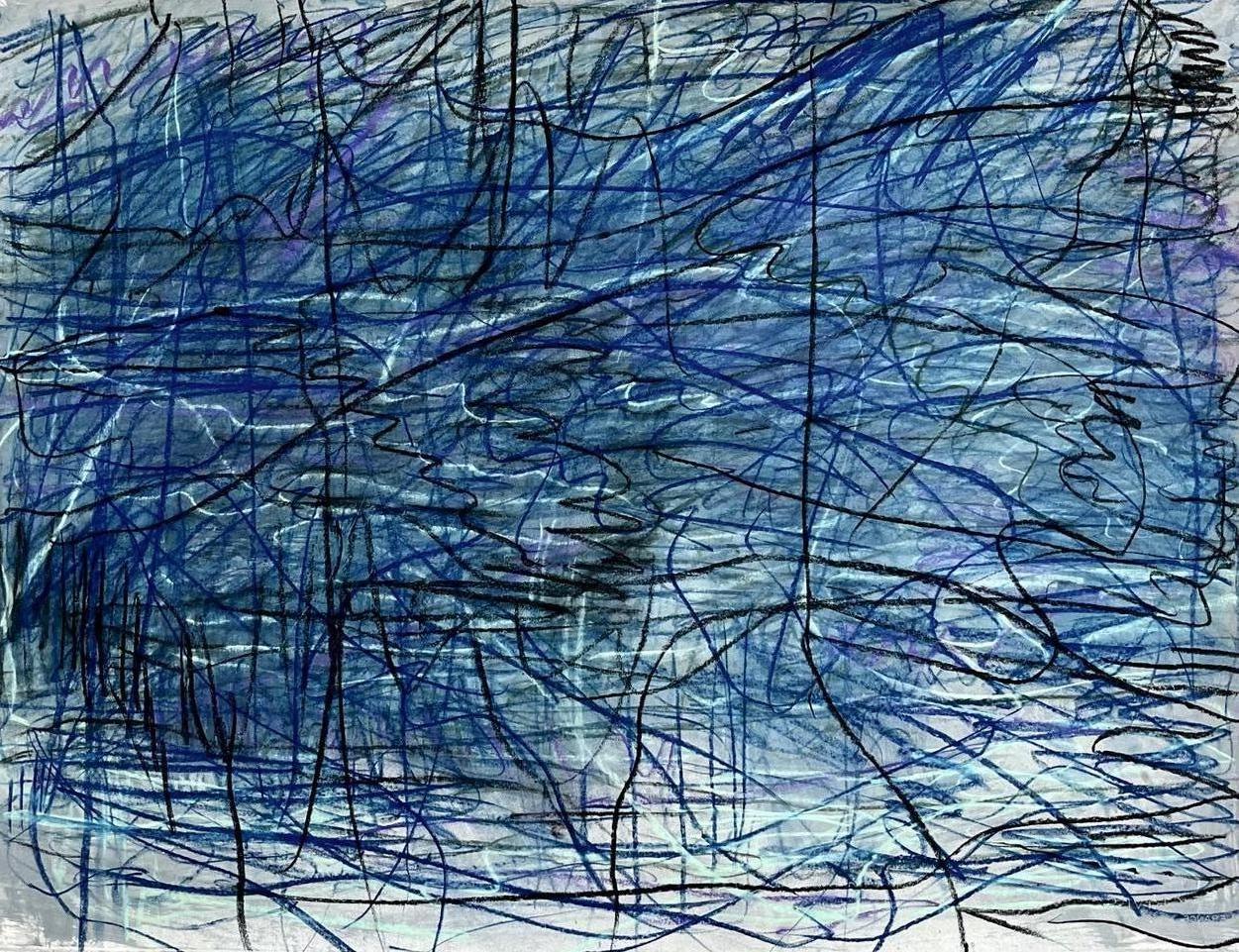 Margaret Neill Abstract Drawing - Arietta D - Abstract Line Drawing Blue Black, 2022