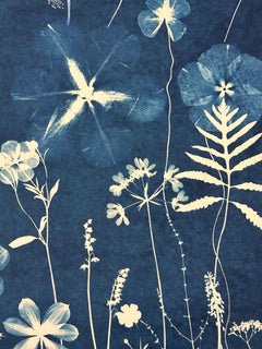 Nocturnal Nature Anemones Hibiscus - Cianotipo floreale contemporaneo, 2021-'23