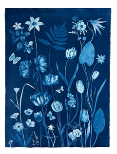 Malerische Botanik: Tulpen, Lilien, Blätter – Blaue Cyanotypie: Blumen, Pflanzen, 2024