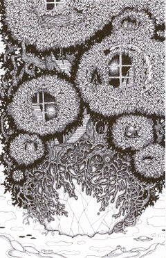 Anima Fiori 47 Terra fluttuante - Foresta Vita Albero Radici Finestre Black White, 2024