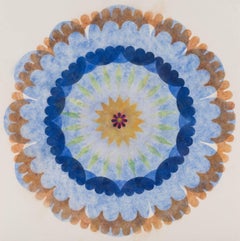 Pop Flower 62, Light Blue and Orange Circular Shape with Green and Pink